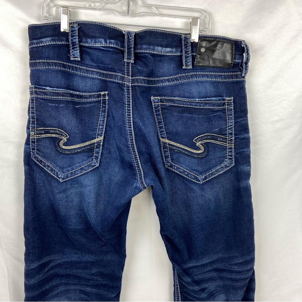 Silver ZAC Relaxed Fit Straight Leg Jeans Men's 36x30 Dark Wash Thick Stitch